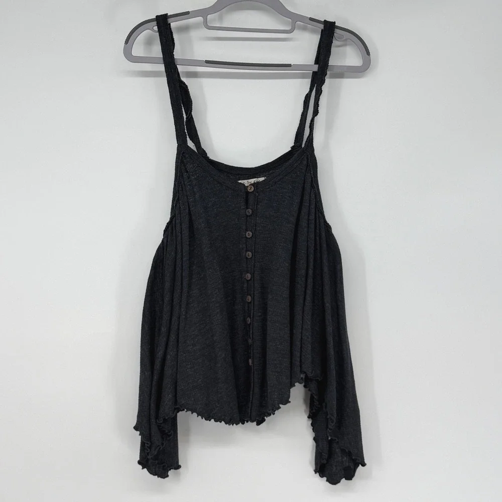 We The Free Free People‎ Medium Gray Button Front Shark Bite Hem Cami Tank